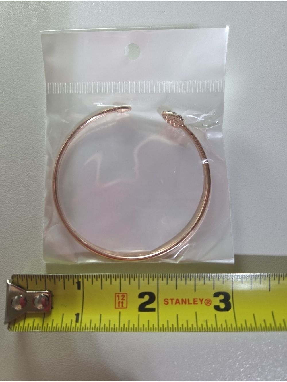 Rose Gold Alloy Heart Rhinestone Open Cuff Bangle Bracelet - Picture 11 of 12